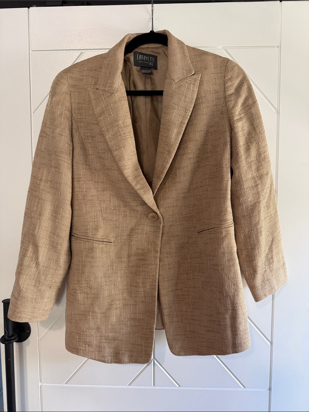 Lafayette 148 New York Textured Tan Single Button Blazer Jacket Size 4 USA